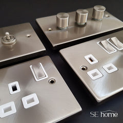 Satin Chrome - White Inserts Satin Chrome Satellite And Isolated Coaxial 1 Gang Socket - White Trim