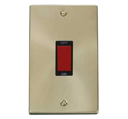 Satin Brass - Black Inserts Satin Brass 2 Gang Size 45A Switch - Black Trim