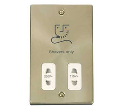 Satin Brass - White Inserts Satin Brass Shaver Socket 115v/230v - White Trim