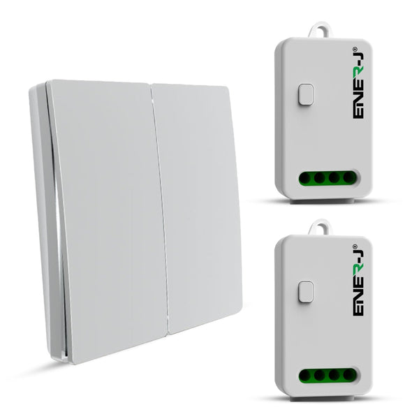 2 Gang Wireless Kinetic Switch, Silver + 2 units of 500W RF Receiver