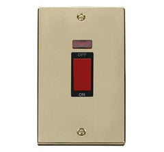 Polished Brass - Black Inserts Polished Brass 2 Gang Size 45A Switch With Neon - Black Trim