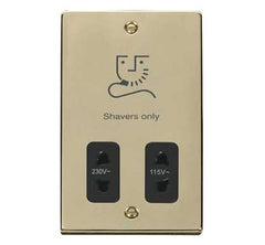 Polished Brass - Black Inserts Polished Brass Shaver Socket 115v/230v - Black Trim