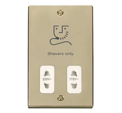 Polished Brass - White Inserts Polished Brass Shaver Socket 115v/230v - White Trim