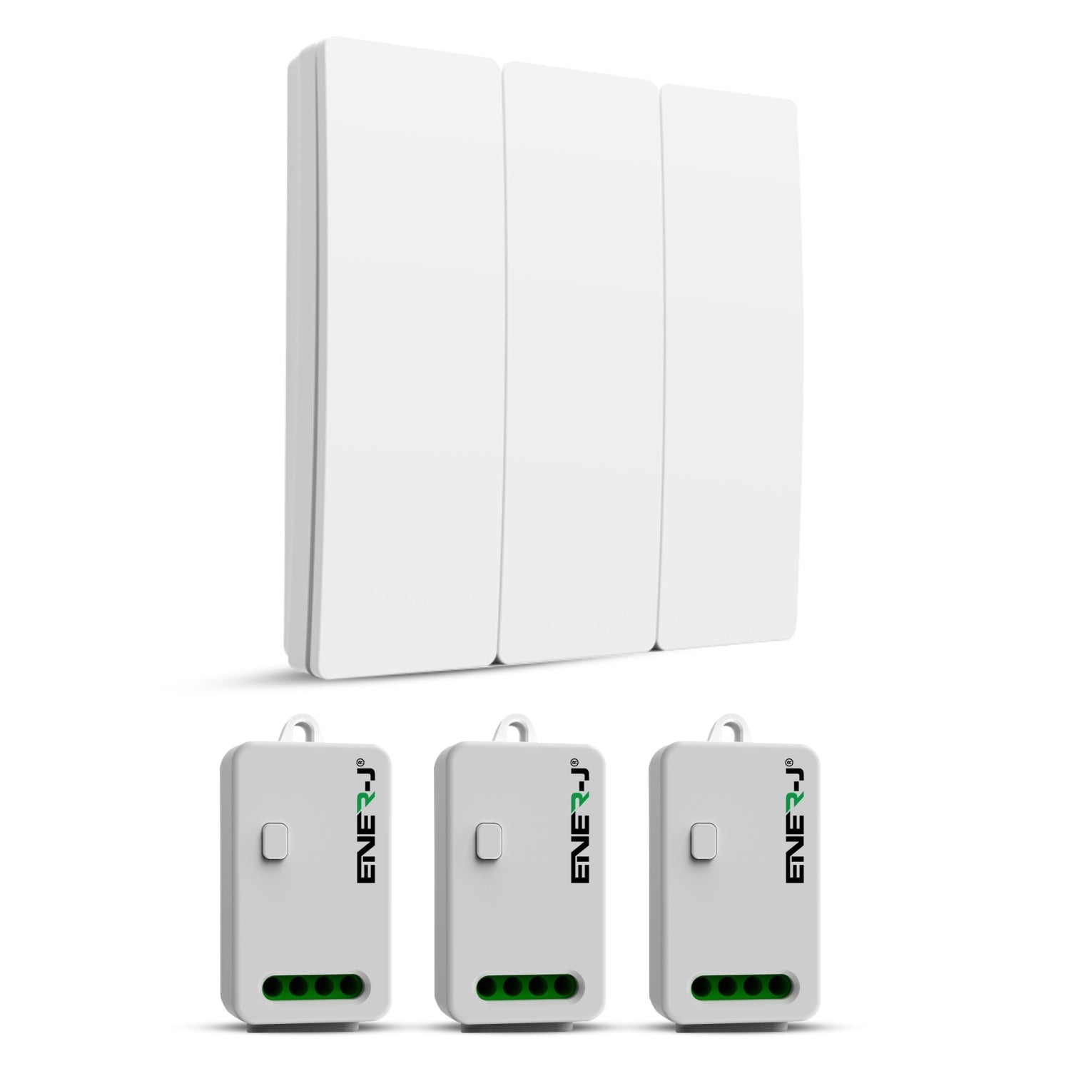 3 Gang Wireless Kinetic Switch, White with 3 Non Dimmable 5A RF Receiver Eco Range