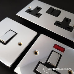 Polished Chrome - Black Inserts Polished Chrome 10A 6 Gang 2 Way Light Switch - Black Trim