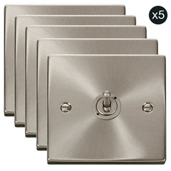 5 PACK - Satin Chrome 1 Gang 2 Way 10AX Toggle Light Switch