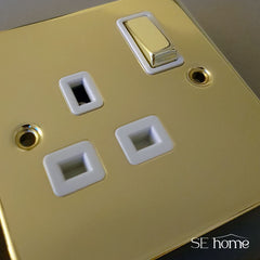 Polished Brass - White Inserts Polished Brass 10A 2 Gang 2 Way Light Switch - White Trim