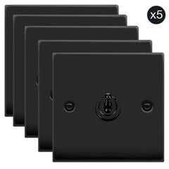 5 PACK - Matt Black 1 Gang 2 Way 10AX Toggle Light Switch