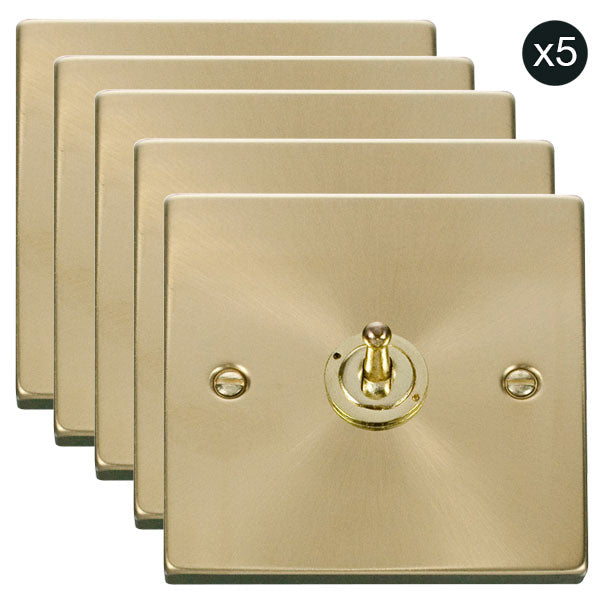 5 PACK - Satin Brass 1 Gang 2 Way 10AX Toggle Light Switch