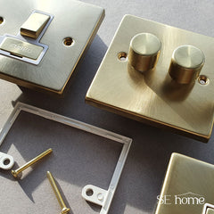 Satin Brass - White Inserts Satin Brass 2 Gang 2 Way 10AX Toggle Light Switch