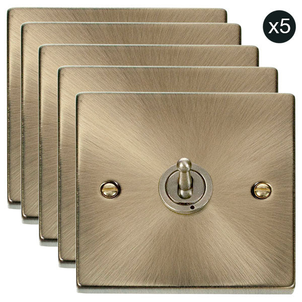 5 PACK - Antique Brass 1 Gang 2 Way 10AX Toggle Light Switch