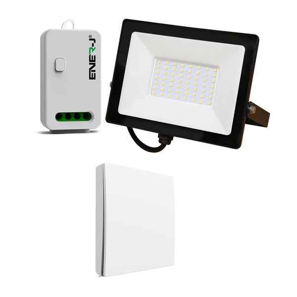 50W LED Floodlight wired with Non Dimmable 5A RF Receiver + 1 Gang Wireless Switch (White)