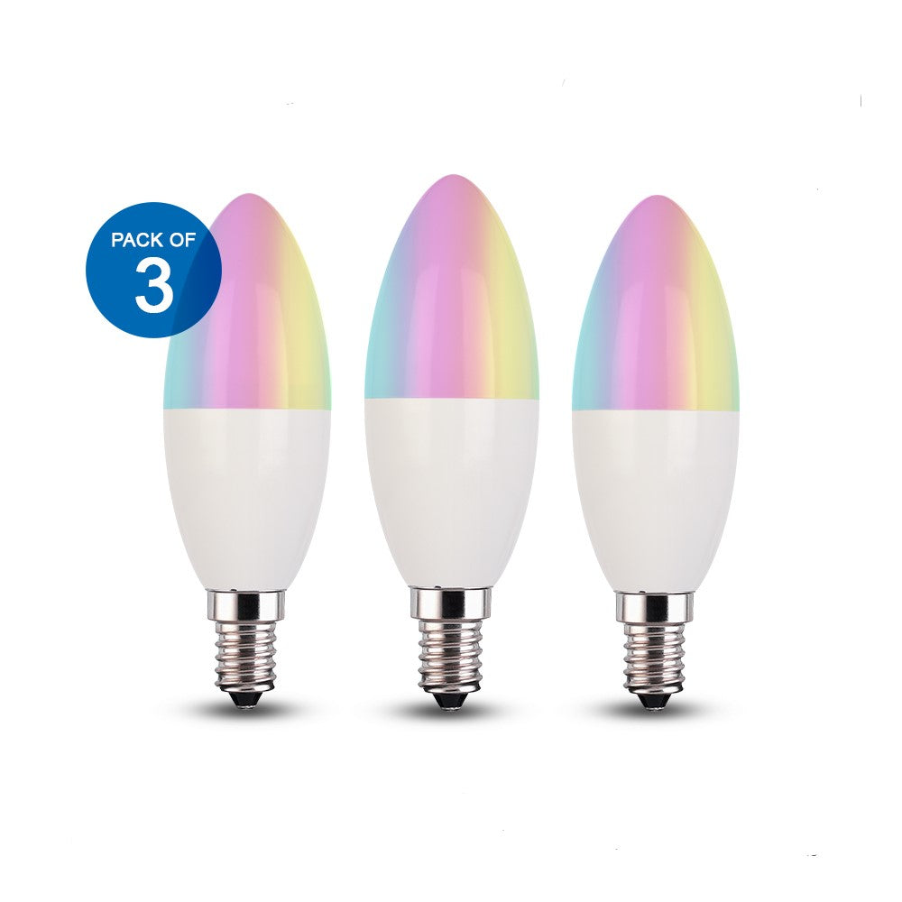 4.5W Smart Colour Changing Light Bulb E14 RGB CCT Colour Changing Bulbs (Pack of 3)