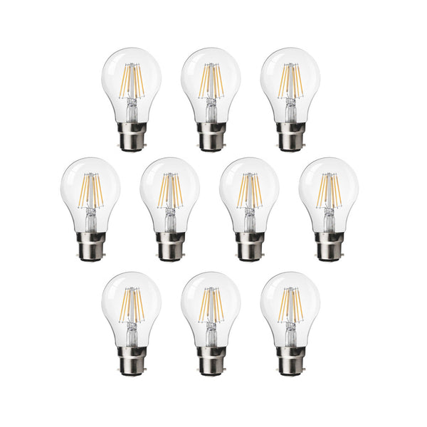 10 Pack - 6W B22 LED Filament Light Bulb 2700K Non-Dimmable