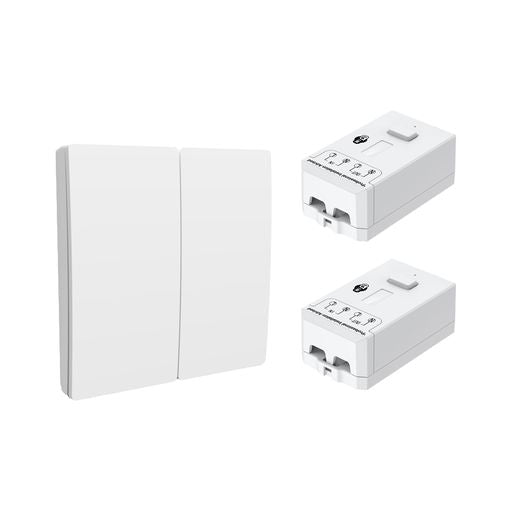 2 Gang Wireless Kinetic Switch, White+Non Dimmable + Wi-Fi 5A RF Receiver