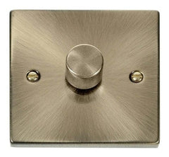 Antique Brass - Black Inserts Antique Brass 1 Gang 2 Way LED 100W Trailing Edge Dimmer Light Switch