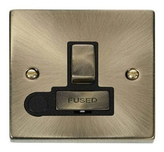 Antique Brass - Black Inserts Antique Brass 13A Fused Ingot Connection Unit Switched With Flex - Black Trim