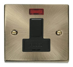 Antique Brass - Black Inserts Antique Brass 13A Fused Connection Unit Switched With Neon - Black Trim