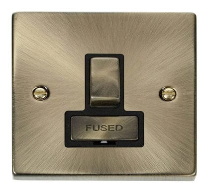 Antique Brass - Black Inserts Antique Brass 13A Fused Ingot Connection Unit Switched - Black Trim