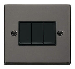 Black Nickel - Black Inserts Black Nickel 10A 3 Gang 2 Way Light Switch - Black Trim