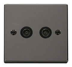 Black Nickel - Black Inserts Black Nickel 2 Gang Twin Coaxial TV Socket - Black Trim