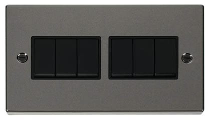 Black Nickel - Black Inserts Black Nickel 10A 6 Gang 2 Way Light Switch - Black Trim