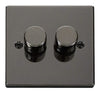 Black Nickel - Black Inserts Black Nickel 2 Gang 2 Way LED 100W Trailing Edge Dimmer Light Switch