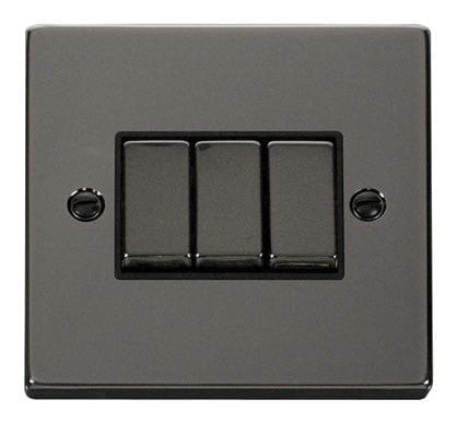 Black Nickel - Black Inserts Black Nickel 10A 3 Gang 2 Way Ingot Light Switch - Black Trim