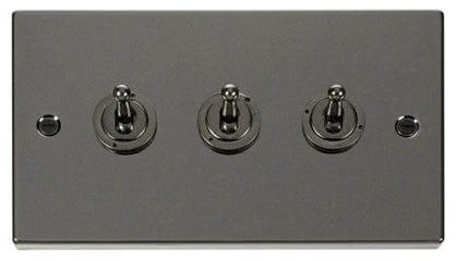 Black Nickel - Black Inserts Black Nickel 3 Gang 2 Way 10AX Toggle Light Switch