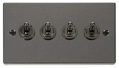 Black Nickel - Black Inserts Black Nickel 4 Gang 2 Way 10AX Toggle Light Switch