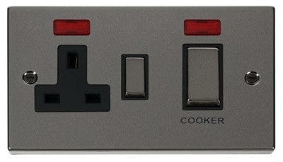 Black Nickel - Black Inserts Black Nickel Cooker Control Ingot 45A With 13A Switched Plug Socket & 2 Neons - Black Trim