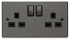 Black Nickel - Black Inserts Black Nickel 2 Gang 13A DP Ingot Twin Double Switched Plug Socket - Black Trim