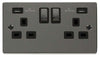 Black Nickel - Black Inserts Black Nickel 2 Gang 13A DP Ingot 2 USB Twin Double Switched Plug Socket - Black Trim