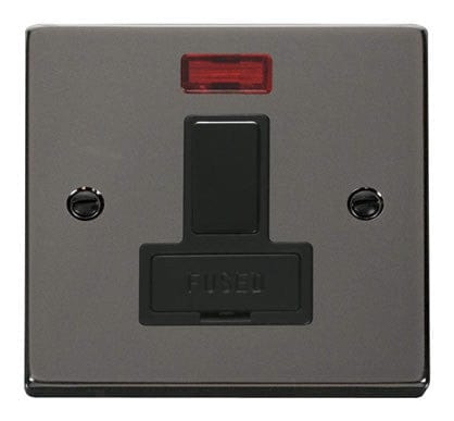 Black Nickel - Black Inserts Black Nickel 13A Fused Connection Unit Switched With Neon - Black Trim