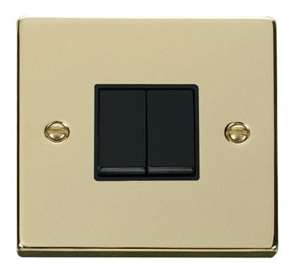 Polished Brass - Black Inserts Polished Brass 10A 2 Gang 2 Way Light Switch - Black Trim