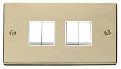 Polished Brass - White Inserts Polished Brass 10A 4 Gang 2 Way Light Switch - White Trim