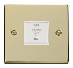 Polished Brass - White Inserts Polished Brass 10A 3 Pole Fan Isolation Switch - White Trim