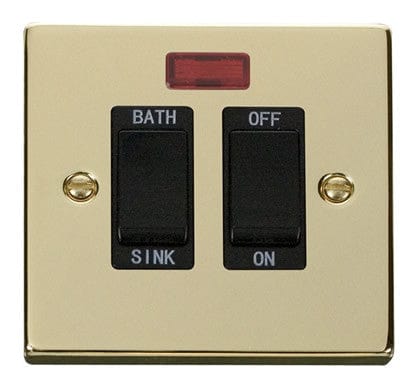 Polished Brass - Black Inserts Polished Brass 20A DP Sink/bath Switch - Black Trim