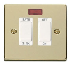 Polished Brass - White Inserts Polished Brass 20A DP Sink/bath Switch - White Trim