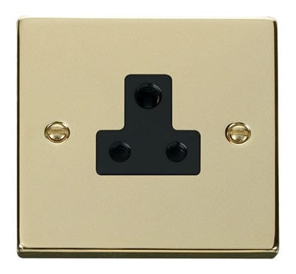 Polished Brass - Black Inserts Polished Brass 1 Gang 5A Round Pin Socket - Black Trim