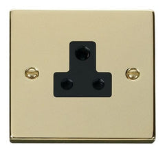 Polished Brass - Black Inserts Polished Brass 1 Gang 5A Round Pin Socket - Black Trim