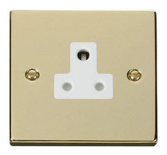 Polished Brass - White Inserts Polished Brass 1 Gang 5A Round Pin Socket - White Trim