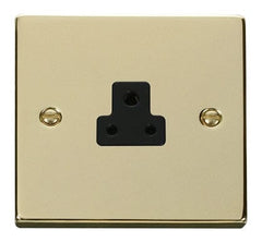 Polished Brass - Black Inserts Polished Brass 1 Gang 2A Round Pin Socket - Black Trim