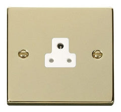 Polished Brass - White Inserts Polished Brass 1 Gang 2A Round Pin Socket - White Trim