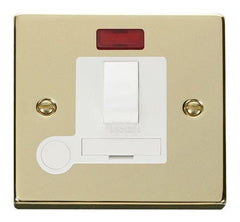 Polished Brass - White Inserts Polished Brass 13A Fused Connection Unit Switched With Neon With Flex - White Trim