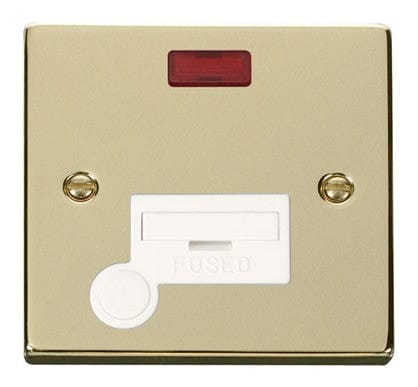 Polished Brass - White Inserts Polished Brass 13A Fused Connection Unit With Neon With Flex - White Trim