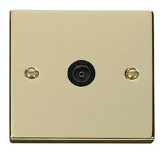 Polished Brass - Black Inserts Polished Brass 1 Gang Single Coaxial TV Socket - Black Trim