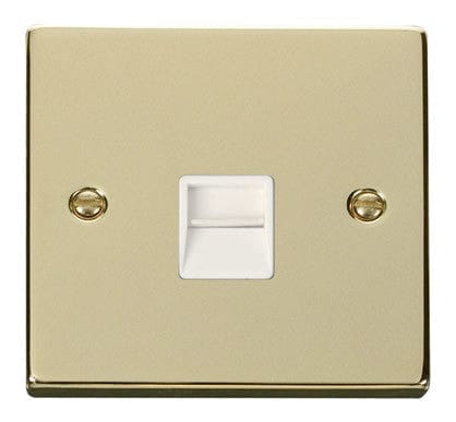 Polished Brass - White Inserts Polished Brass Master Telephone Single Socket - White Trim