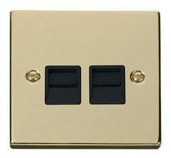 Polished Brass - Black Inserts Polished Brass Master Telephone Twin Socket - Black Trim