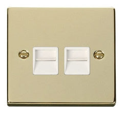 Polished Brass - White Inserts Polished Brass Master Telephone Twin Socket - White Trim